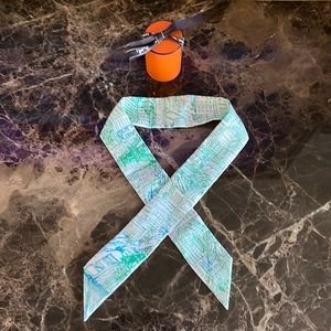 Hermes Twilly white green and blue Paris cityscape print